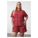 Trendyol Curve Red Flower Patterned Knitted Pajama Set