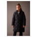 DEFACTO Girl&#39;s Water Repellent Hooded Quilted Long Coat