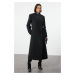 Trendyol Anthracite Belted Double Breasted Regular Wool Long Overcoat Form Lined Coat