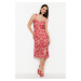 Trendyol Red Midi Woven Lined Floral Pattern Woven Dress