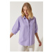 Happiness İstanbul Women's Lilac Balloon Sleeve Poplin Shirt