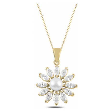 OLIVIE Strieborný perlový náhrdelník GOLD & CZ 4786