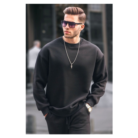 Madmext Black Crewneck Oversized Men's Charcoal Basic Sweatshirt 6048
