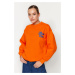 Trendyol Orange Thick Inside Polar Slogan Embroidered Regular/Normal Pattern Knitted Sweatshirt