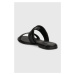 Kožené šľapky Calvin Klein ALMOND SLIDE W/HW dámske, čierna farba, HW0HW01482