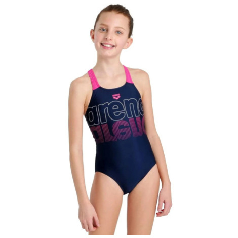 Dievčenské plavecké jednodielne plavky ARENA SWIMSUIT V BACK GRAPHIC Blue