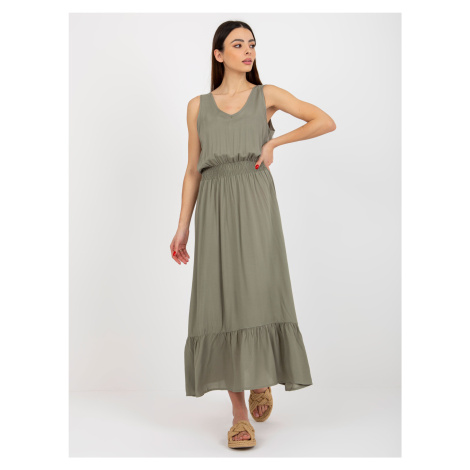 KAKI MAXI ŠATY S VOLÁNOM A ELASTICKÝM PÁSOM D73761R30391A-KHAKI