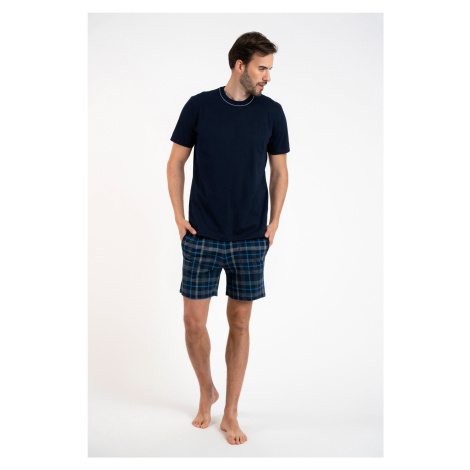 Men's pyjamas Ruben, short sleeves, shorts - navy blue/print Italian Fashion
