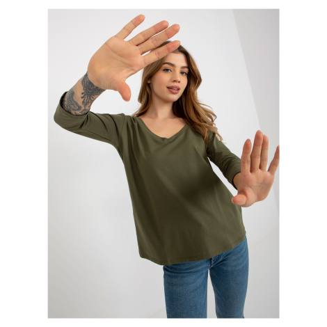 Basic khaki cotton blouse with neckline