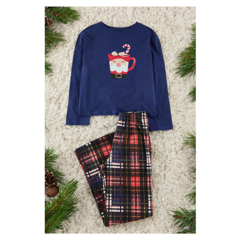 Trendyol Navy Blue 100% Cotton Christmas Themed Knitted Pajamas Set