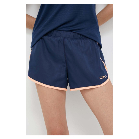 Športové krátke nohavice CMP Unlimitech dámske, tmavomodrá farba, s potlačou, stredne vysoký pás
