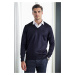 38804 Dewberry Mens V Neck Knit Sweater-NAVY BLUE