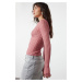 Trendyol Dusty Rose Transparent Look Crew Neck Knitwear Sweater