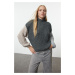 Trendyol Anthracite Wide Cut Soft Texture Color Block Knitwear Sweater