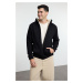 Trendyol Black FL Men's Regular Hooded Plain Knitwear Cardigan