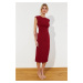 Trendyol Burgundy Fitted Midi Pencil Skirt Woven Dress