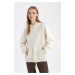 DEFACTO Women's Oversize Fit Wide Pattern Hooded Kangaroo Pocket Thick Basic Plain Sweatshirt