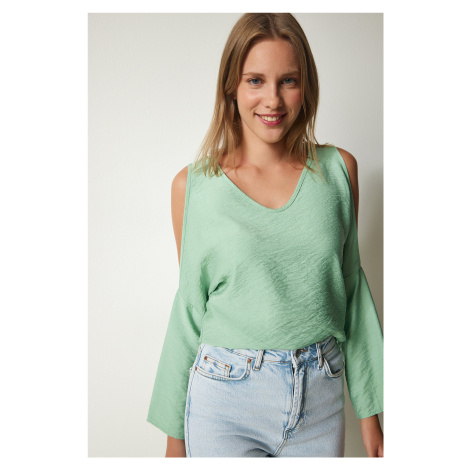 Happiness İstanbul Women's Aqua Green Decollete Flowy Ayrobin Blouse