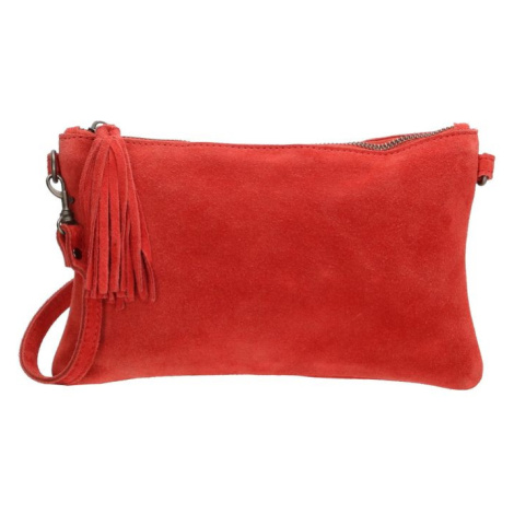 Červená semišová listová kabelka s príveskom „Ginger“