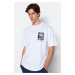 Trendyol White Oversize/Wide Cut Short Sleeve Landscape Printed T-Shirt