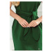 Dámske šaty vo fľaškovo zelenej farbe s krátkymi rukávmi a širokým pásikom na zaväzovanie 370-4