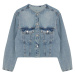 Trendyol Blue Faded Effect Vintage Collar Detail Crop Denim Jacket