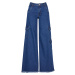 Women's Cargo Jeans with Medium Waist - Blue