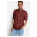 Trendyol Claret Red Basic Collar Epaulette Slim Fit Long Sleeve Shirt