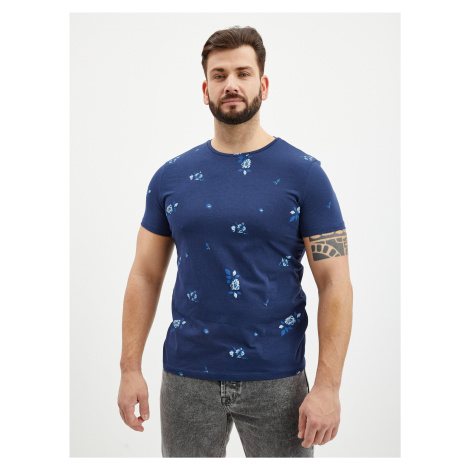 Dark Blue Mens Patterned T-Shirt Blend - Men