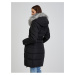 Čierny dámsky páperový zimný kabát s kapucňou a umelým kožúškom ORSAY