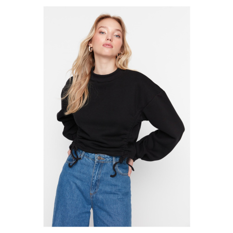 Trendyol Black Gathered Detailed Crop Knitted Sweatshirt