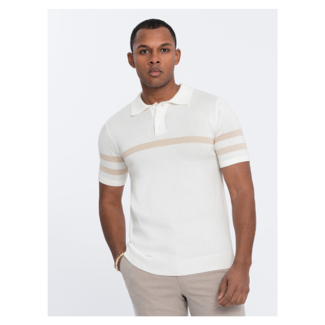Ombre Men's soft knit polo shirt with contrasting stripes - cream
