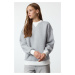 Trendyol Grey Melange Color Block Oversize/Wide Pattern Thick Knitted Sweatshirt