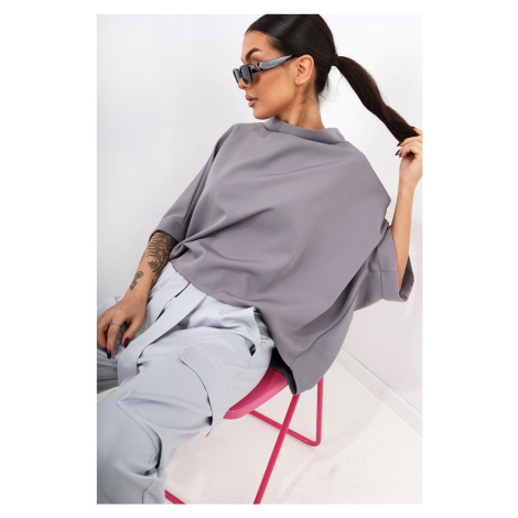 Gray oversized kimono blouse with stand-up collar FASARDI