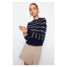 Trendyol Navy Blue Glitter Striped Knitwear Sweater