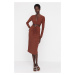 Trendyol Cinnamon Buckle Detailed Knitted Evening Dress