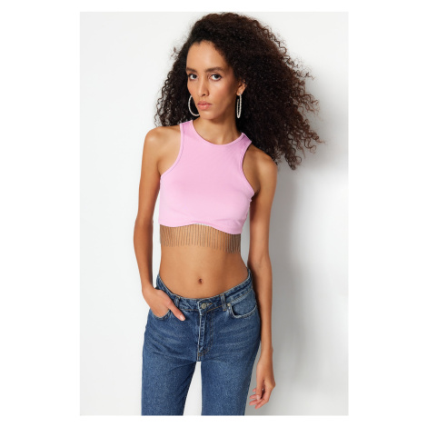 Trendyol Pink Crop Knitted Accessory Blouse