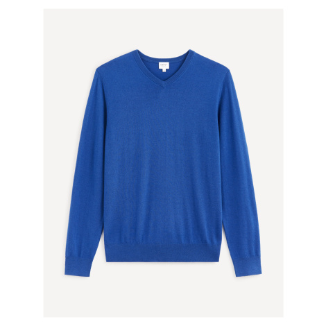 Modrý pánsky sveter z merino vlny Celio Semeriv