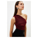 Trendyol Burgundy Crop Lined Shiny Knitted Bustier