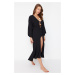 Trendyol Black Maxi Woven Gathered Kimono&Kaftan