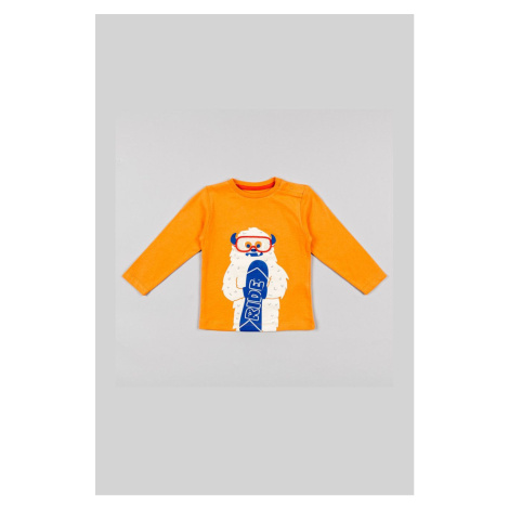 Detská bavlnená košeľa s dlhým rukávom zippy oranžová farba, s potlačou