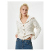 Koton Knitwear Knitted Cardigan Openwork Long Sleeve Stand Collar Buttoned