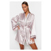 Trendyol Powder Belted Piping Detailed Wide Sleeve Satin Woven Dressing Gown