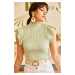 Olalook Women's Aqua Green Butterfly Sleeve Summer Knitwear Blouse
