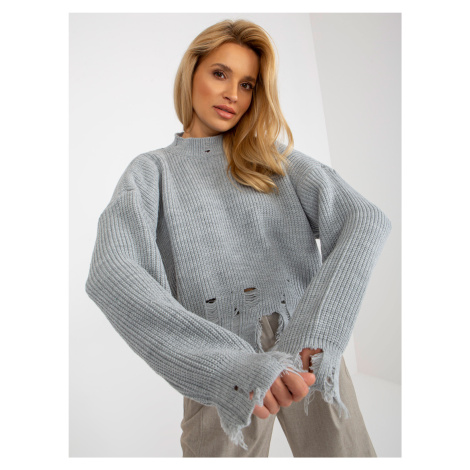 Grey loose asymmetrical sweater with holes from RUE PARIS