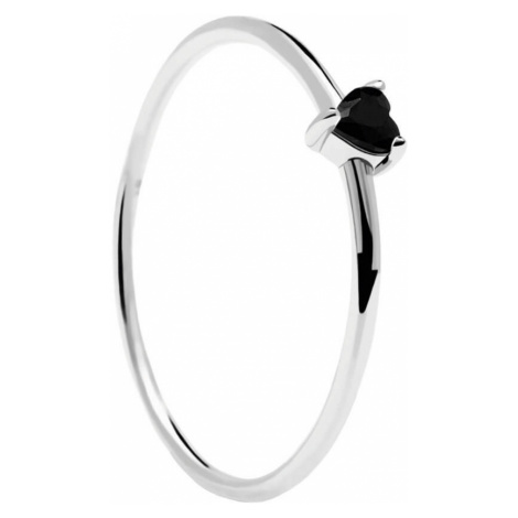 PDPAOLA Minimalistický strieborný prsteň so srdiečkom Black Heart Silver AN02-224 56 mm