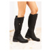 Fox Shoes Black Faux Leather Women's Boots