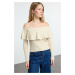 Trendyol Ecru Soft Texture Carmen Collar Knitwear Sweater