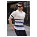 Madmext Striped Knitwear White Polo Neck T-Shirt 6356