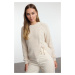 Trendyol Beige Lace and Slit Detailed Crew Neck Knitwear Sweater